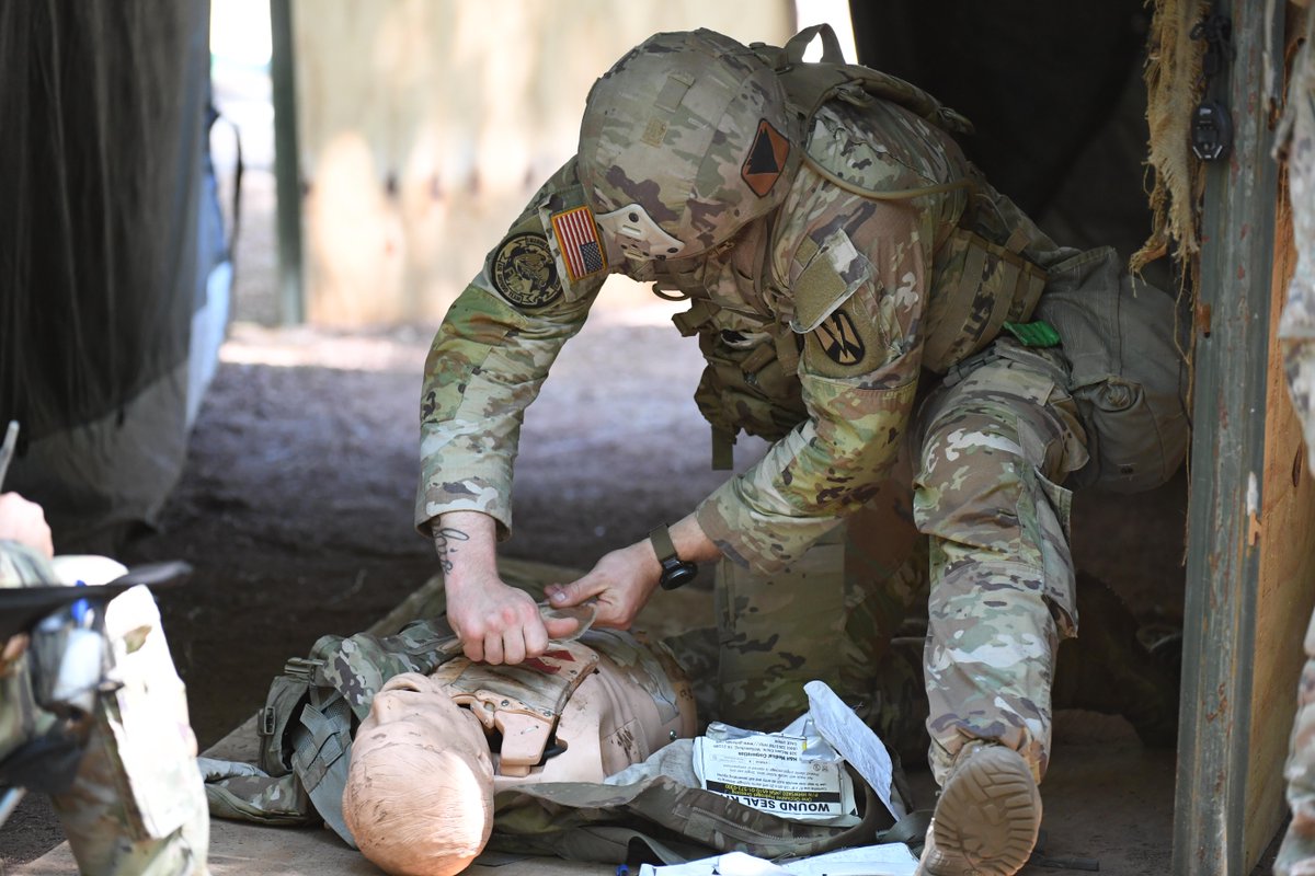 Candidate's ability to render lifesaving aid was tested during day 3 of E3B. While the Expert Infantry and Expert Soldier Badge candidates were tested on combat lifesaving skills, the Expert Field Medical Badge candidate conducted a rigorous Tactical Combat Casualty Care lane.