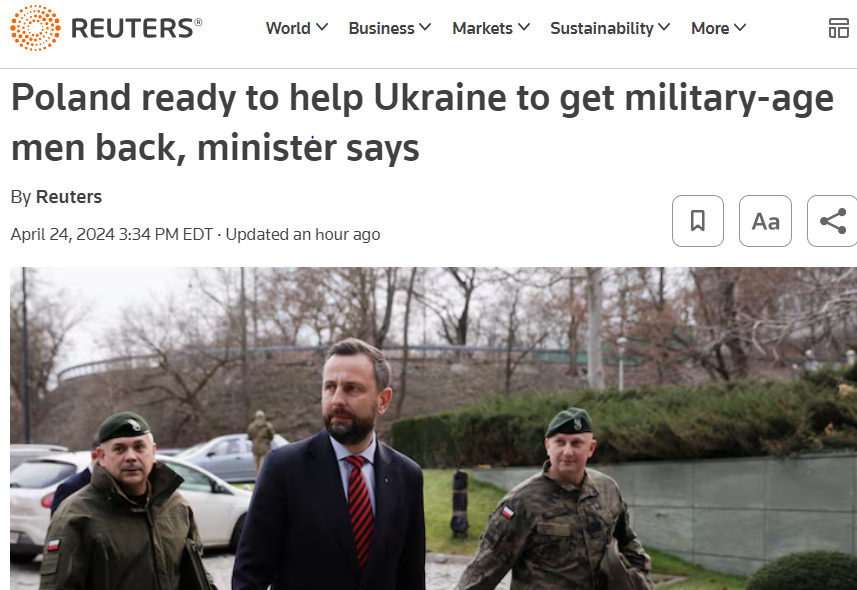 To the last Ukrainian: 'Poland is ready to help Ukraine in getting military-age male citizens to return and help their home country in fighting in the war against Russia, Defence Minister Wladyslaw Kosiniak-Kamysz said on Wednesday. The Ukrainian government announced rules on
