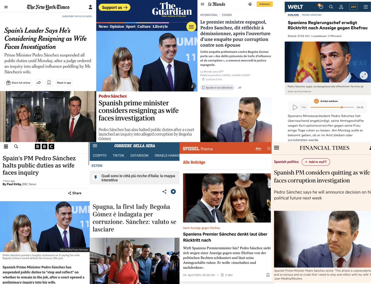 Creo que a Pedro Sánchez la estrategia no le ha salido como esperaba. La prensa extranjera está dando los siguientes titulares: