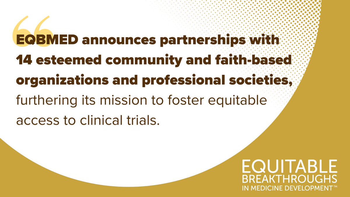 Through the combined commitment to fostering diversity in clinical trials, we can continue to forge a path toward a more inclusive landscape for medical research. Learn more about our community, faith-based, and professional society partners here: tinyurl.com/eqbmed4-24 #EQBMED