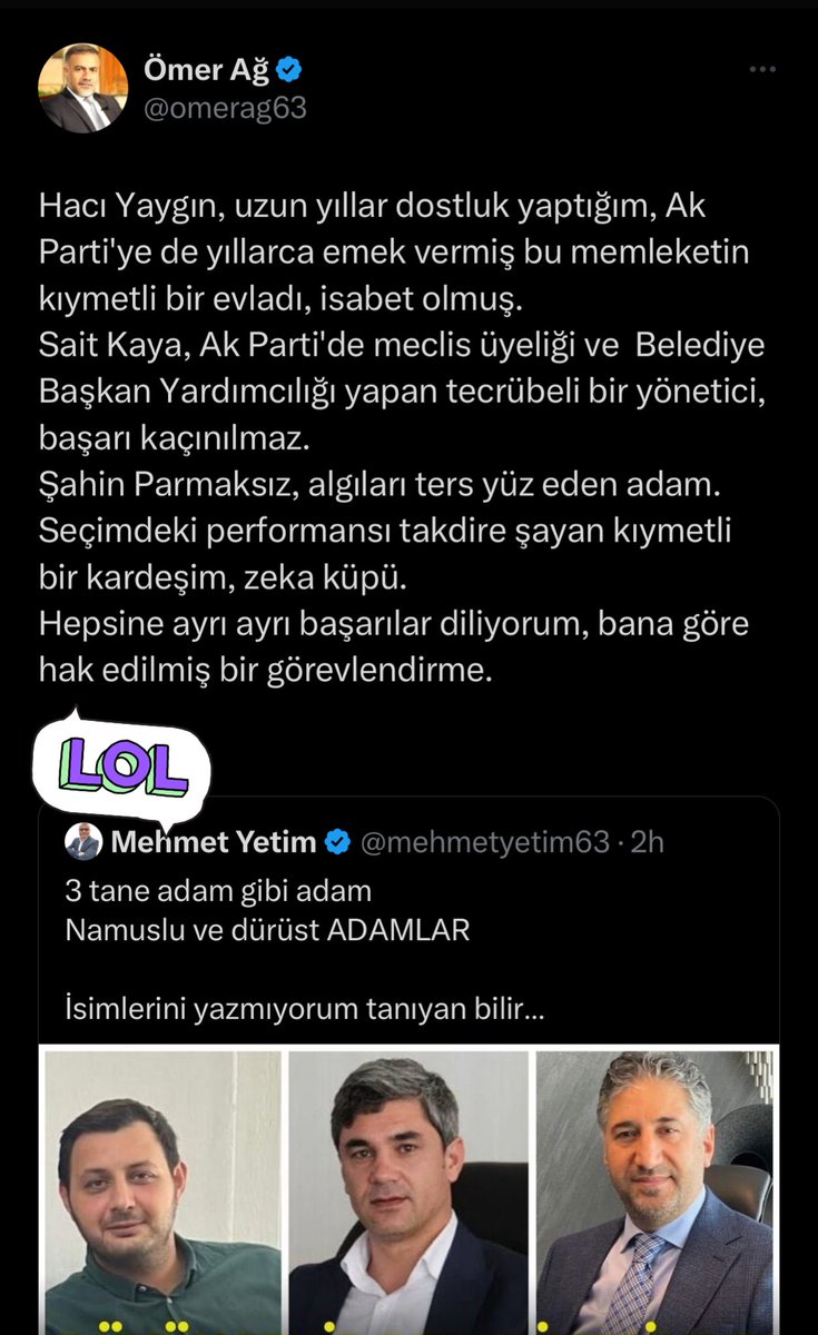 Şehirdeki yerel yönetici değişimlerini sorgulayacak, irdeleyecek ve en önemlisi liyakatli mi diye haberlere imza atacak Şehrin Kral Gazetecileri, “iyi adam”,“tebrikler “, “hoş adam”, ”seçimde çok çalıştı haketti” gibi garip garip paylaşım yapıyor. 

Şehir çıldırmış…