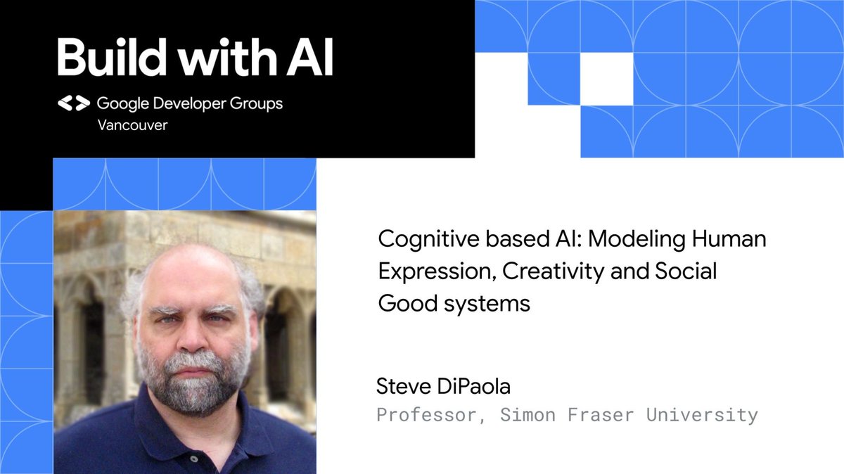 On May 4th, professor Steve DiPaola will be joining the Google Developer Group to explore cognitive science and AI. DiPaola will demonstrate how AI models can embody complex human traits with applications spanning e-health, education, and the arts. RSVP: eventbrite.ca/e/build-with-a…