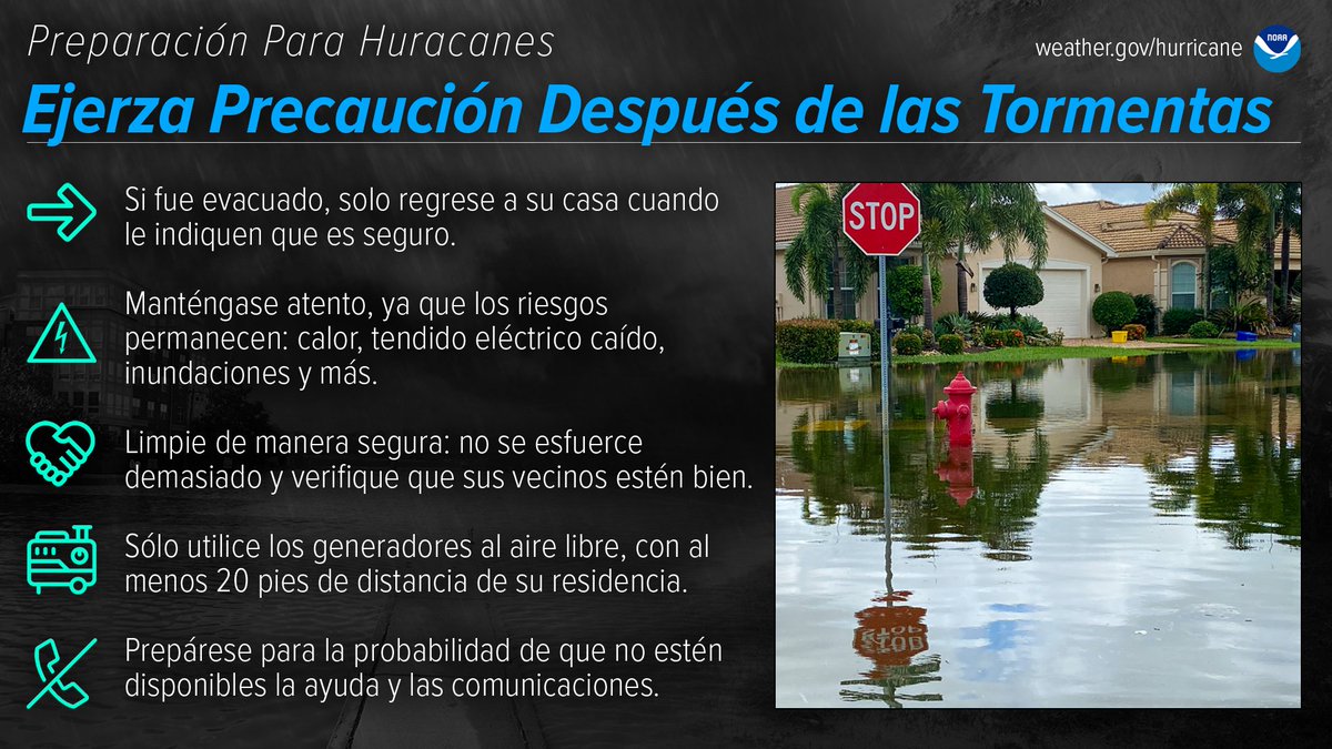 Day 6- Friday May 10th, 2024- Using Caution After Storms. The attached graphic displays 5 ways you can use caution after storms strike a given area. A Spanish version is also attached. More info: noaa.gov/use-caution-af… #flwx #KeyWest #Marathon #KeyLargo