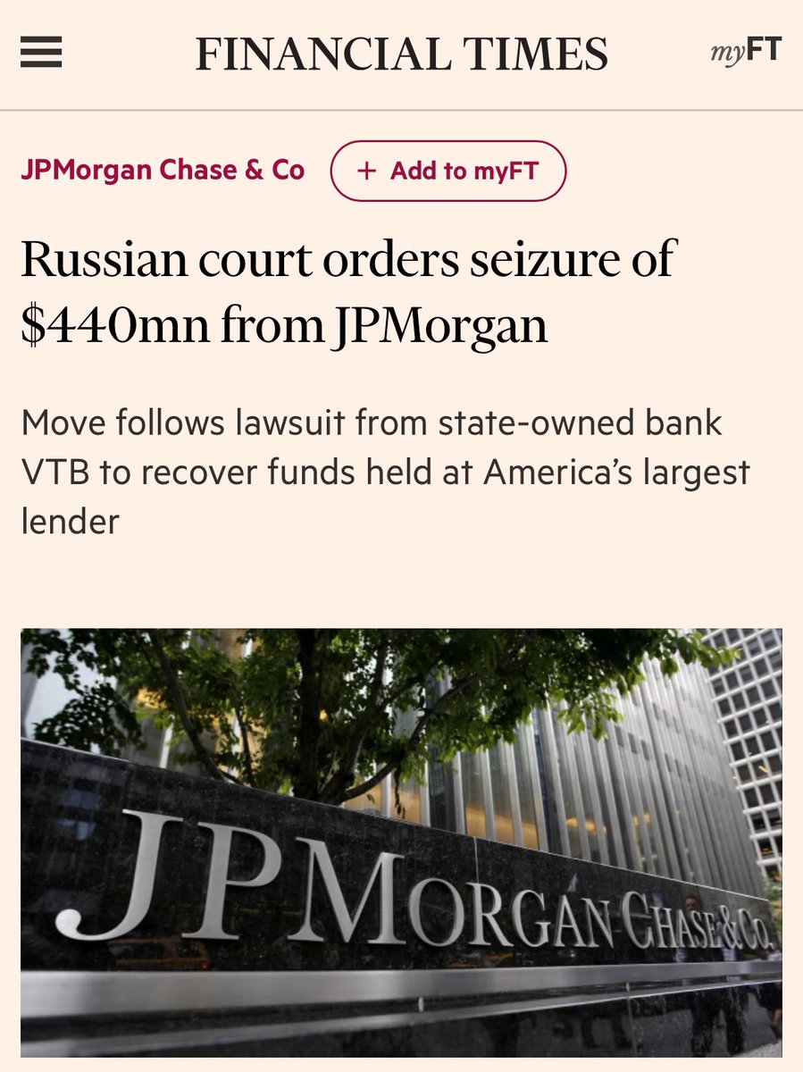 Российский суд постановил конфисковать $440млн у банка JPMorgan. Российский суд может получить разве что содержимое путинского фекального чемоданчика.😀