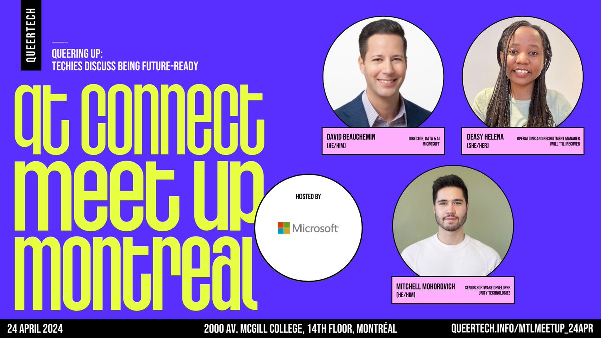 🌈 Don't miss out on the QT Connect Meetup Montreal - 'Queering Up: Techies Discuss Being Future-Ready' happening TODAY at 5:30 PM! If you can't make it in person, you can watch the livestream here: hubs.ly/Q02t-gYF0