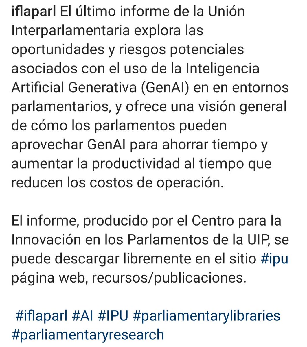 The latest Inter-Parliamentary Union brief explores the potencial opportunities and risks associated with the use of Generative Artificial Intelligence GenAI in Parlamentaria settings, and provides and overview of the how parliaments can leverage GenAI to save time and other uses