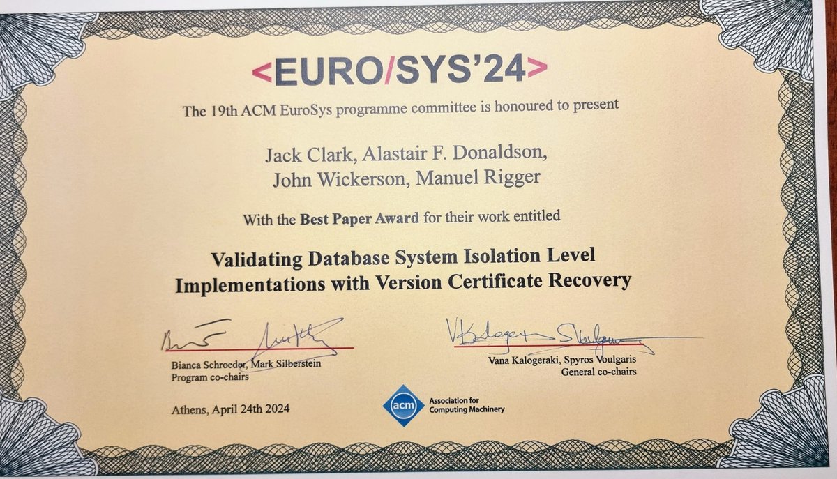 Excited that Jack's work received a Best Paper Award at @EurosysConf! Thanks to the committee for appreciating the work. dl.acm.org/doi/pdf/10.114…