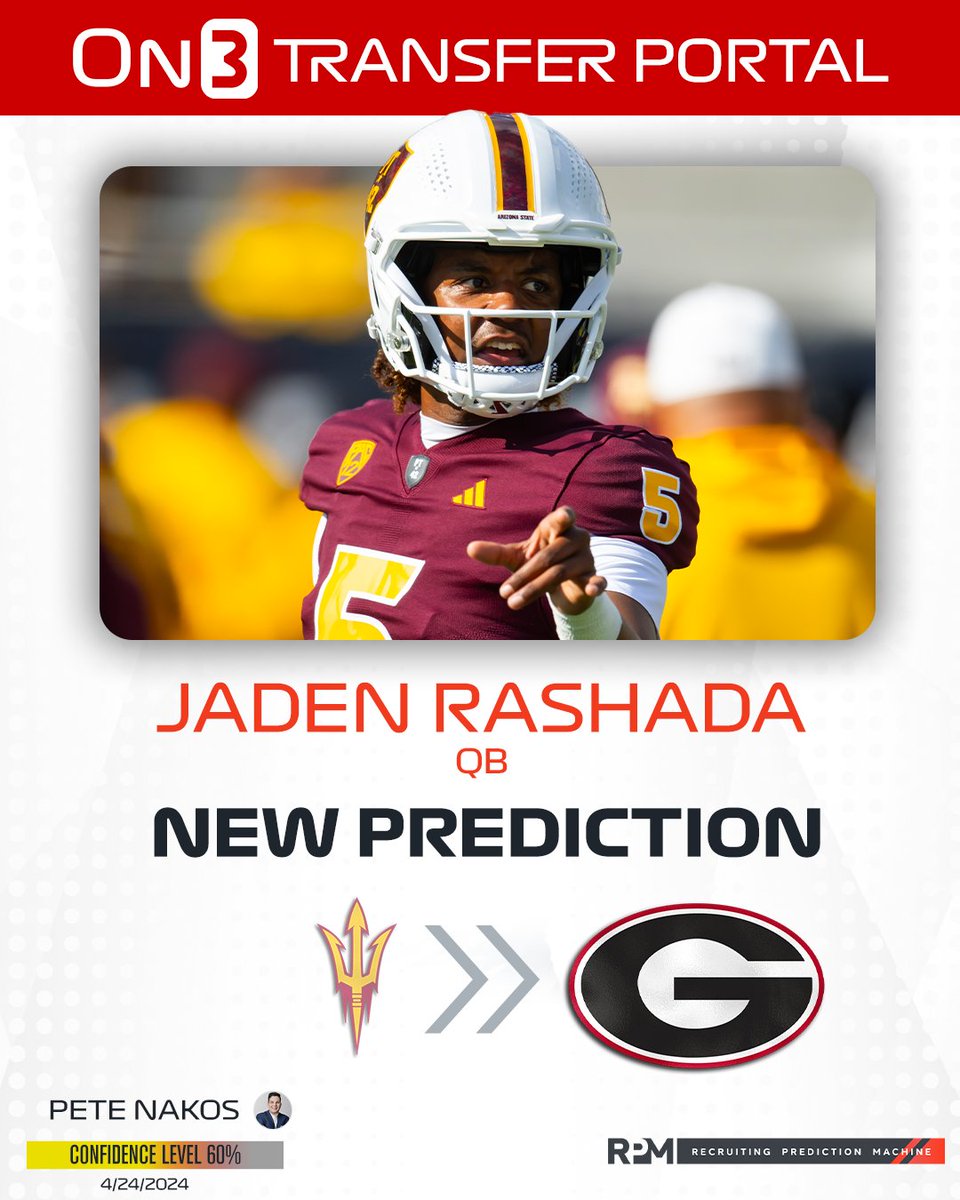 NEW: On3's @PeteNakos_ has logged a prediction for Arizona State transfer QB Jaden Rashada to land at Georgia🐶 on3.com/news/jaden-ras…