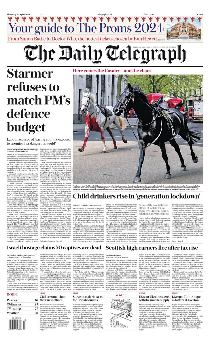 TELEGRAPH: Starmer refuses to match PM’s defence budget #TomorrowsPapersToday