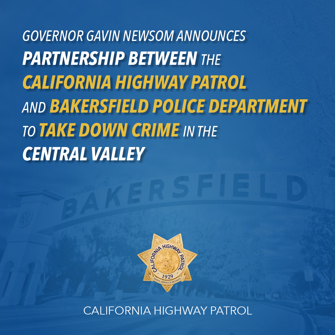 Governor Newsom announces a crime suppression partnership in Bakersfield, joining the California Highway Patrol (CHP) and Bakersfield Police Department to target auto theft, retail crime, and roadway violence. @CAgovernor @CHPCentralDiv For more info: bit.ly/4defpX8