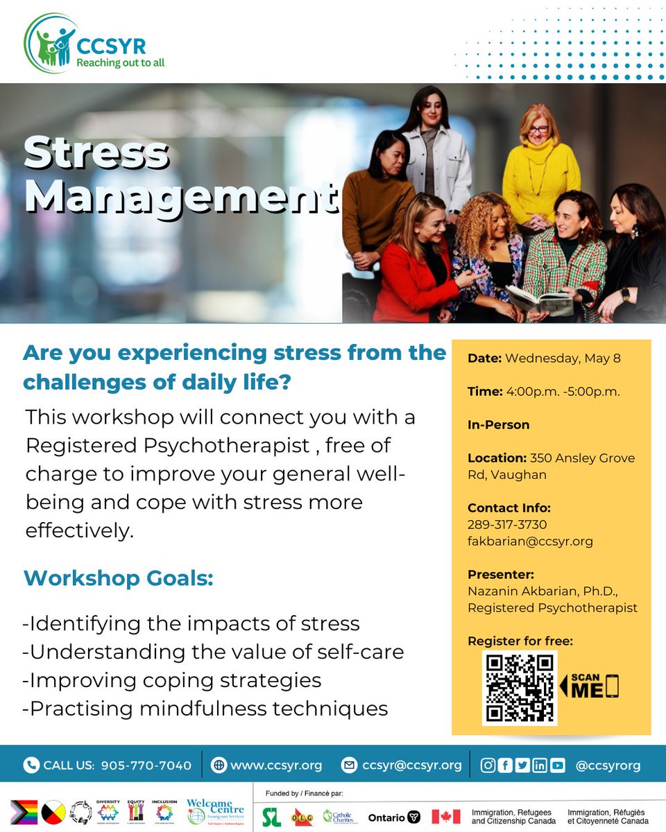 Are you grappling with stress and looking for remedies? How about joining our free workshop on stress management?
Email fakbarian@ccsyr.org to know more about the workshop on May 8.
#stressmanagement #copingmechanism #counsellingservices #ccsyr #yorkregion
