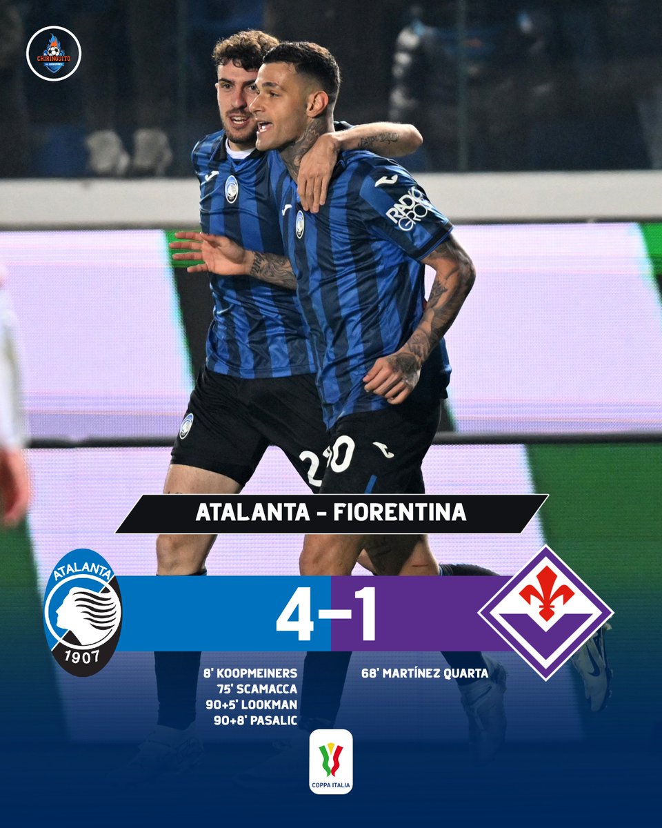 ⏱ ¡FINAL! El Atalanta golea a la Fiorentina y se enfrentará a la Juventus en la final de la #CoppaItalia. ➡️ Atalanta 4-1 Fiorentina