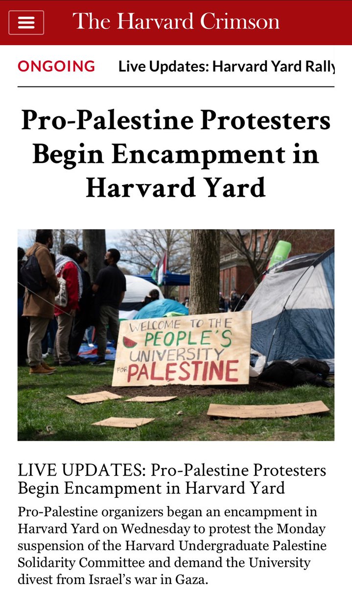 Harvard yard has just been invaded by pro Hamas tent city ... and the administration has a real opportunity. Arrest everyone for trespassing on private property and set the right tone, make a real statement. This is the moment to set the right tone.