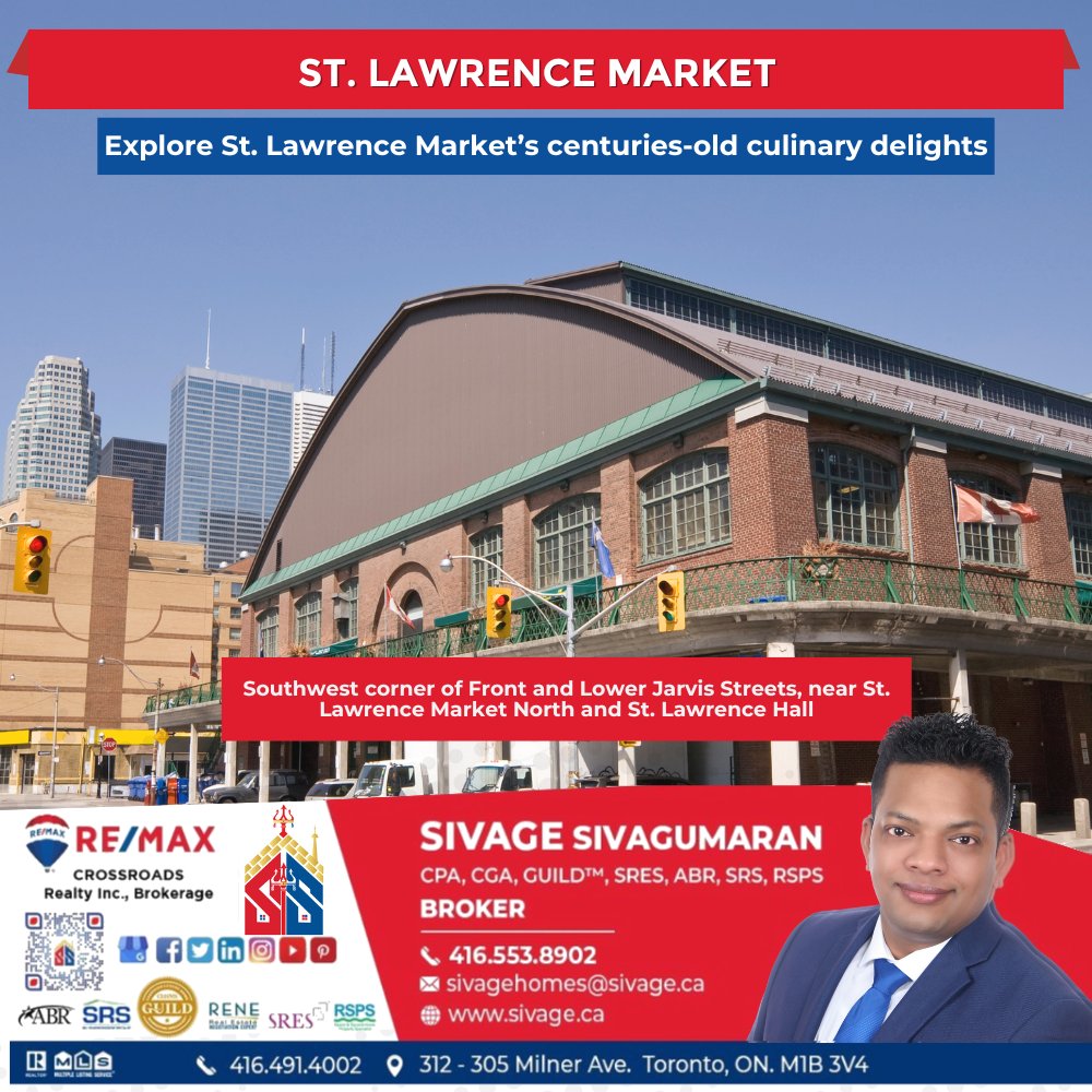 Discover the culinary heart of the city at St. Lawrence Market, a bustling hub that's been serving up delectable fare for over two centuries! 🍞 

#homes #property #luxuryhomes #sellers #Audi #WelcometoCanada #firsttimehomebuyers #investment #condoliving #condos #cottagelife