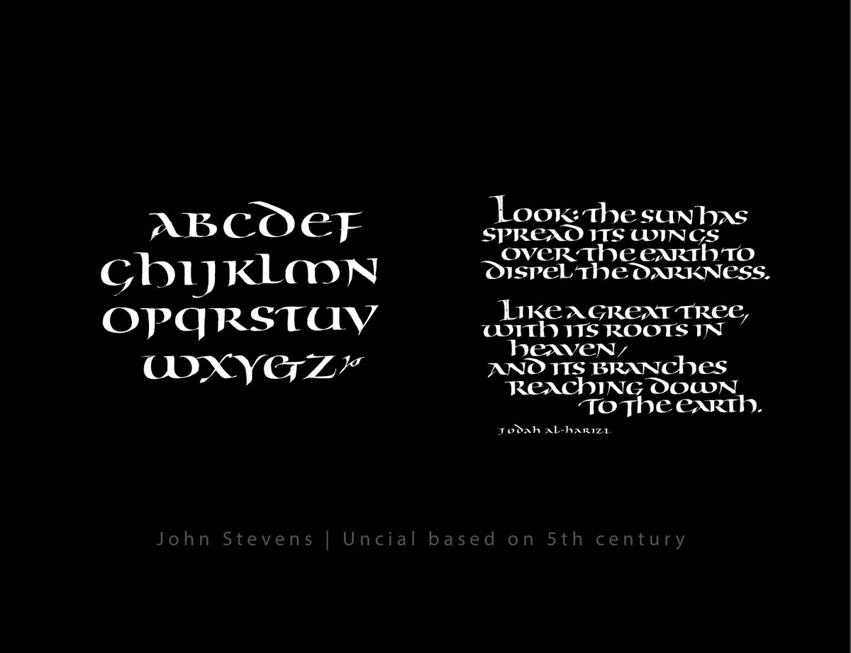 calligperson's tweet photo. My exemplar and interpretation of 5th century Uncial.
#uncial #calligraphylettering #johnstevensonlineclasses https://t.co/9ttSKgpG0R