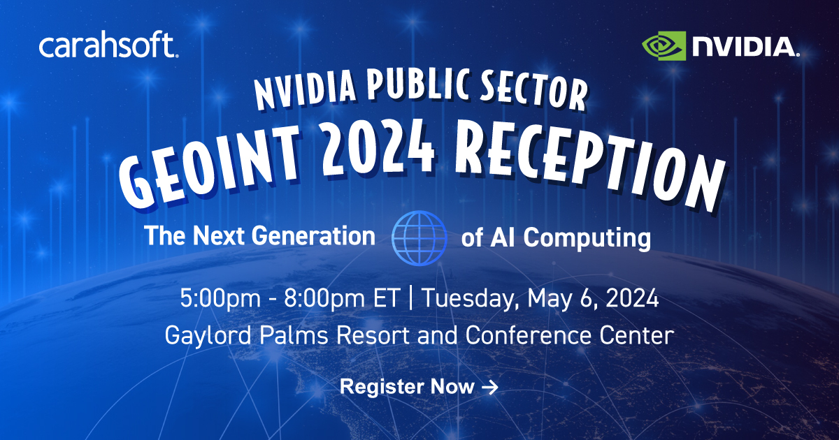 #AI and #digitaltwins are transforming how our government operates. ⚡️

At #GEOINT24, don't miss NVIDIA VP Bob Pette's special address at a reception with @Carahsoft as well as the opportunity to network with peers and learn how GPU-accelerated computing is the key to faster,