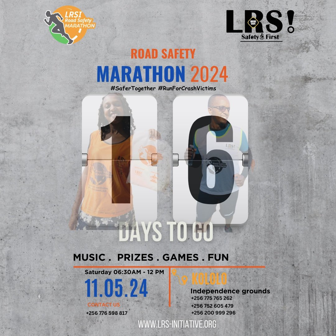 It is exactly 16 days to the Road Safety Marathon 2024 event, book your kit to be run ready.
#RunForCrashVictims #SaferTogether