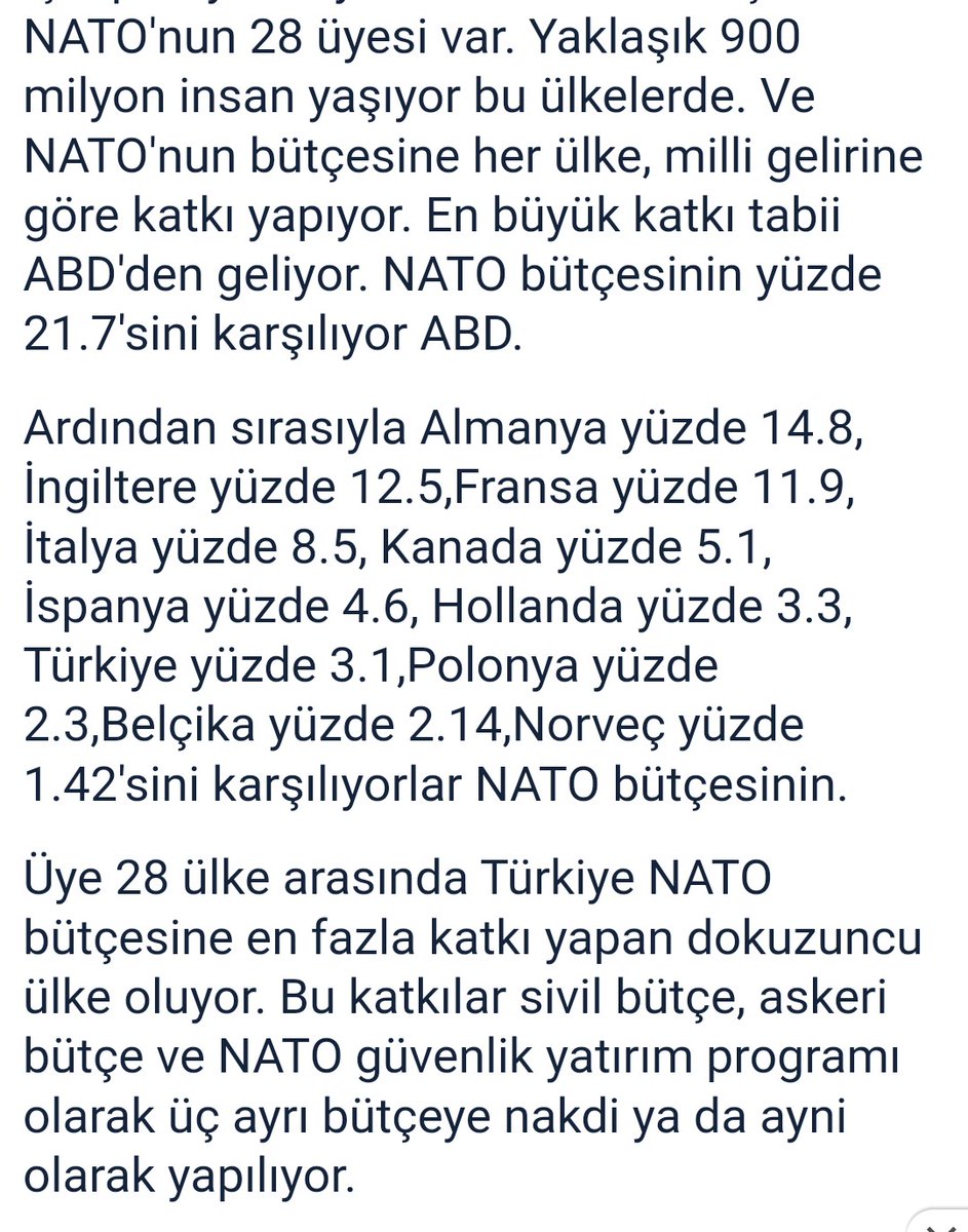 İşte NATO'nun finans kaynağı.. Peki 28 ülke arasında en fazla katkı yapan 9. Ülke olmamıza karşın kaç tane NATO ülkesi dostumuz bizim? Hiç..