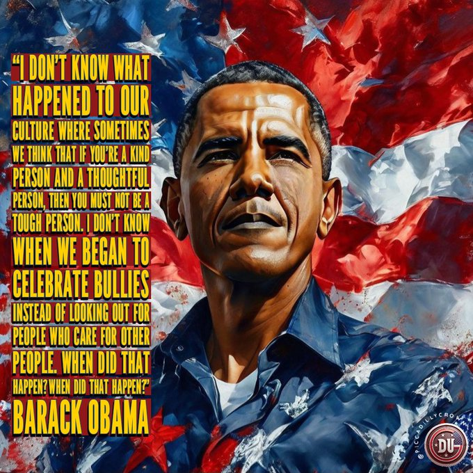 President Obama asked the right question. 'When did we begin to celebrate bullies?' Donald Trump changed America. Now it is time to change him. We need to change him from a loud mouthed bully to a shamed quiet inmate. Vote #BidenHarris2024 Give us a follow. #DemsUnited