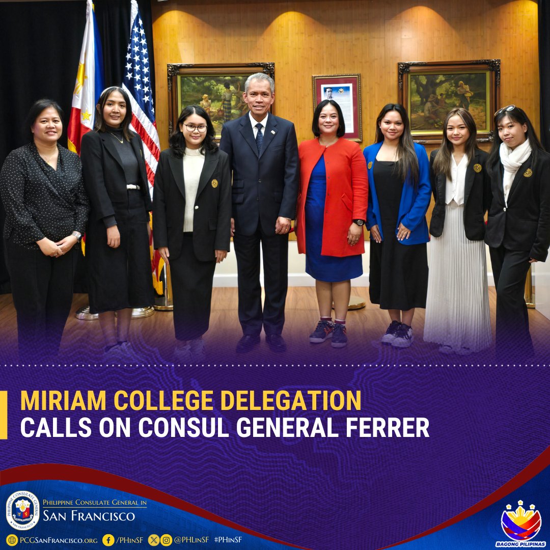 Consul General Neil Ferrer received a delegation from @MiriamCollege who are participating in the 73rd #ModelUnitedNations in the Far West Conference in the #BayArea city of Burlingame, California.

READ: pcgsanfrancisco.org/miriam-college…

#PHinSF