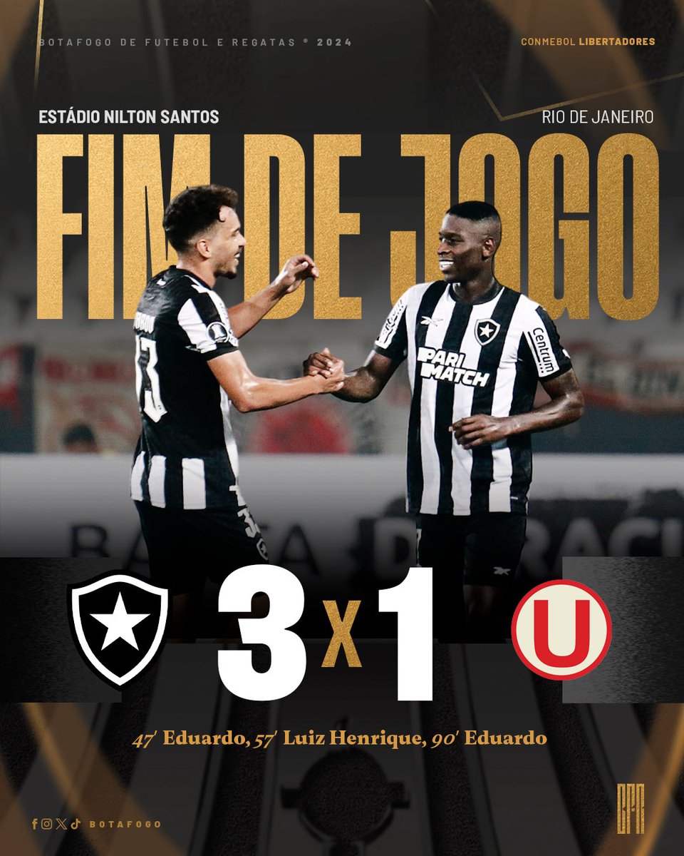É O GLORIOSO! 🔥🌎 Com apoio da torcida no Nilton Santos, Fogão vence o Universitário com gols de Eduardo e Luiz Henrique. Seguimos na luta! 💪🏾⭐️ #VamosBOTAFOGO