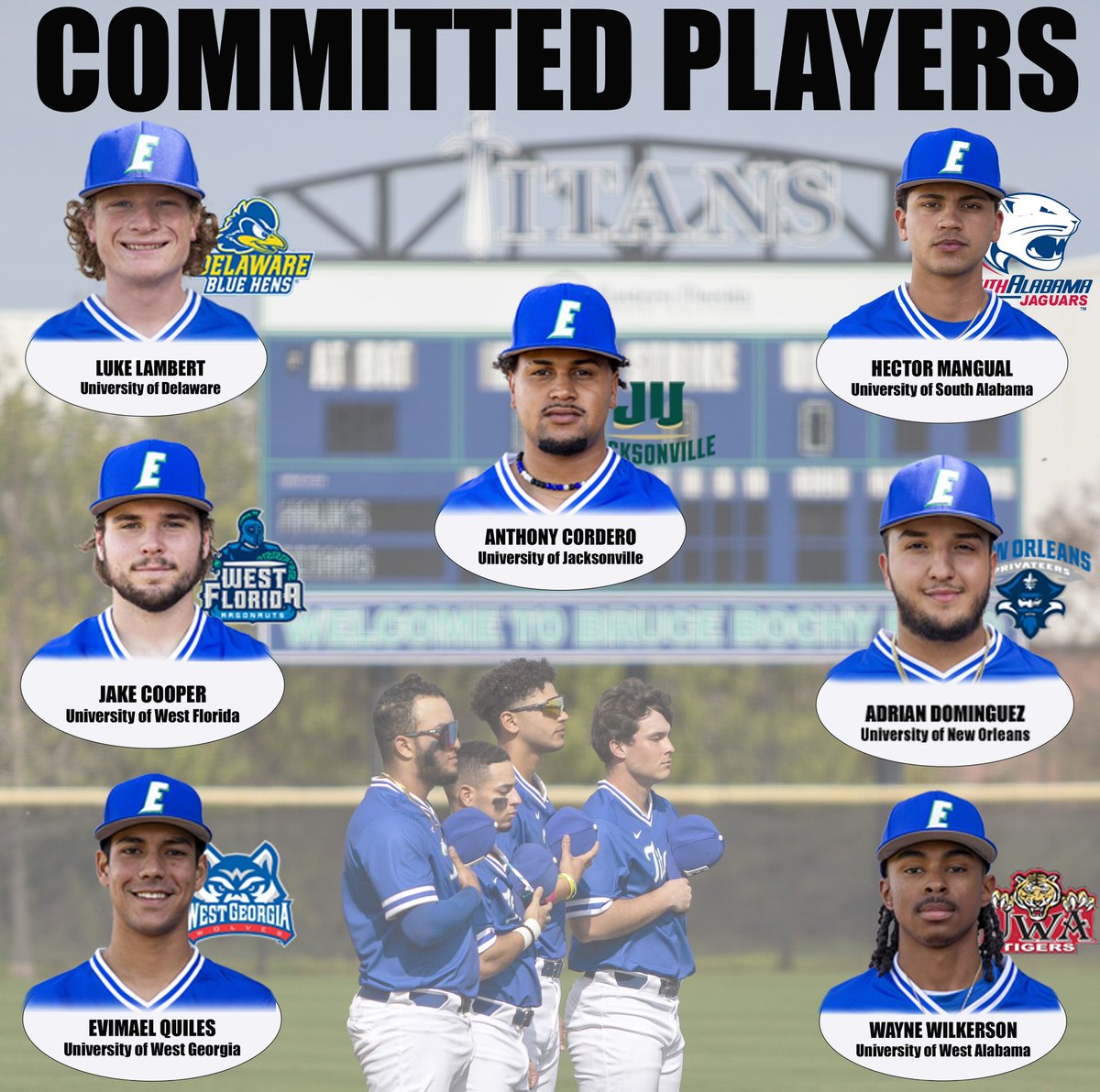 Seven Eastern Florida State College Baseball players moving on to NCAA Schools. 5(D1) 2(D2).. Proud of these athletes receiving scholarships to these great Universities. More to come soon! #TitanUp⚔️