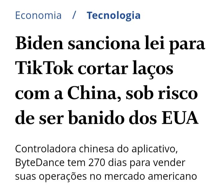 O Tik Tok é controlado pelo Partido Comunista Chinês e há inúmeras evidências de espionagem. Os EUA exigem que seja vendido para uma empresa de confiança dos americanos até janeiro de 2025. Se isso não acontecer, pode ser retirado do ar no país. Não tem nada a ver com censura.