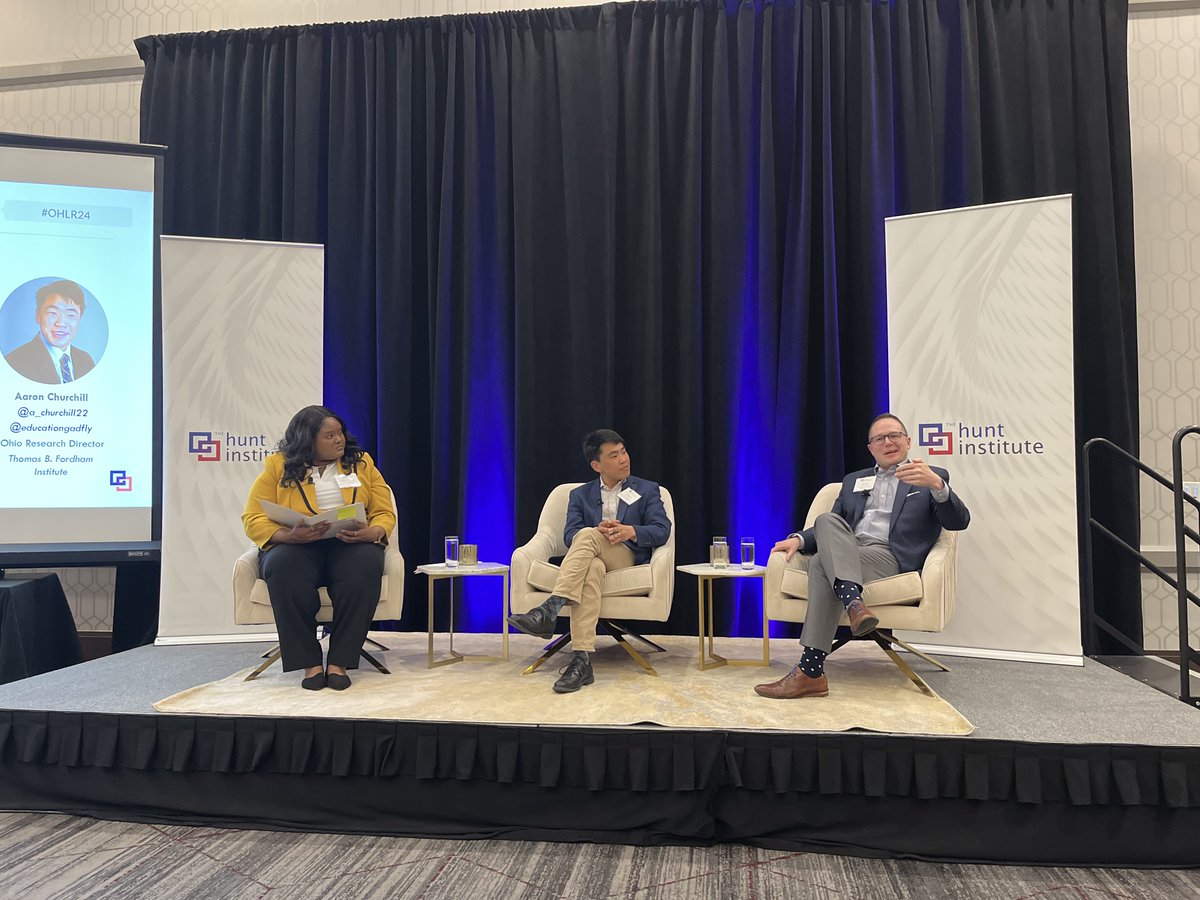 Hunt_Institute's tweet photo. For tonight's dinner session, @Dr_TSPruitt sits down with @aaronrausch and @a_churchill22 for a conversation on innovative approaches to school funding. Thank you to one of our #HKFellows and Retreat Co-Chair @AdamCBird for providing opening remarks! #OHLR24 https://t.co/eKqr9mOw0U