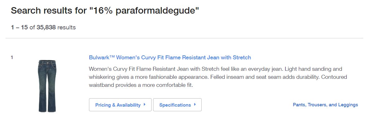 I don’t know if I’m more confused about Fisher Scientific selling jeans, or about this being the top search result for a typo in paraformaldehyde.