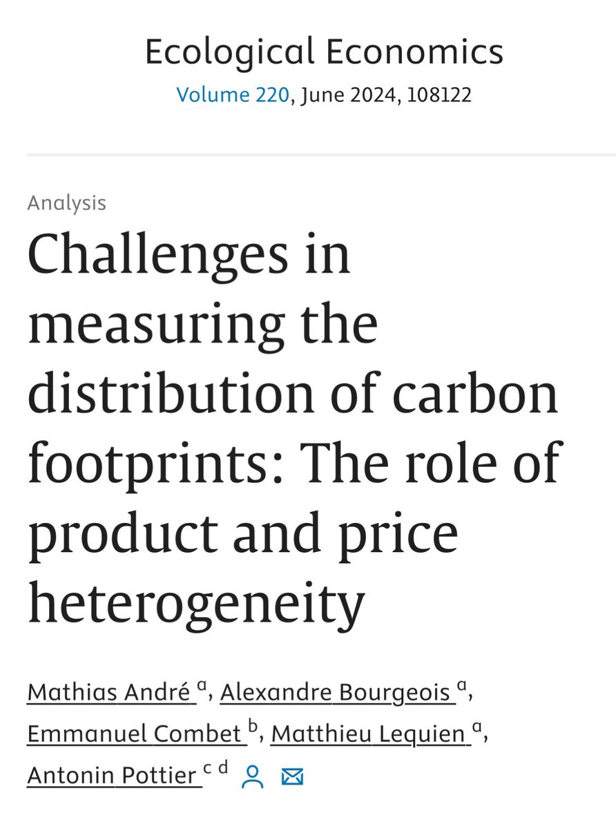 Qui émet du co2 ? Notre nouvel article publié in @ecologicalecono montre que : « Prix et qualités des produits comptent ++ pour estimer sans biais les inégalités de CO2 entre riches et pauvres. Les différences de dépenses en € avec un même facteur tCo2 / € ne suffisent pas »