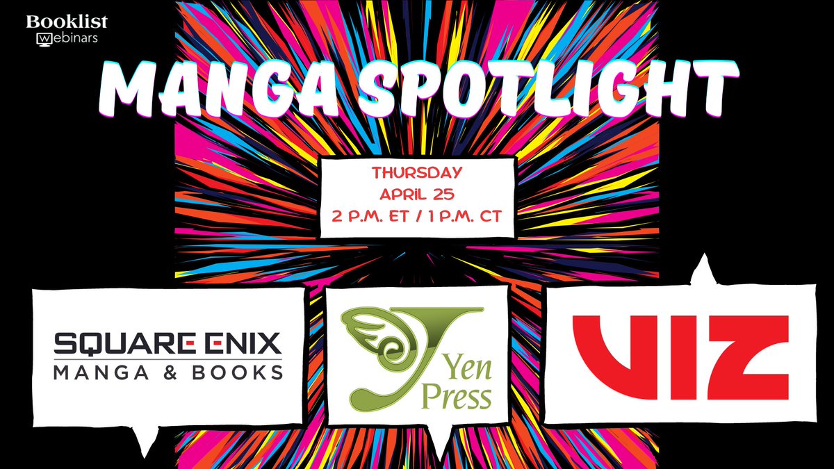 Expand your collection with our Manga event TOM (4/25)! Register to learn about new & continuing series from @SquareEnixBooks, @yenpress, & @VIZMedia. Plus, librarian Ashley Hawkins will offer tips on how to build & utilize manga series in your library: bit.ly/3JpJrKd