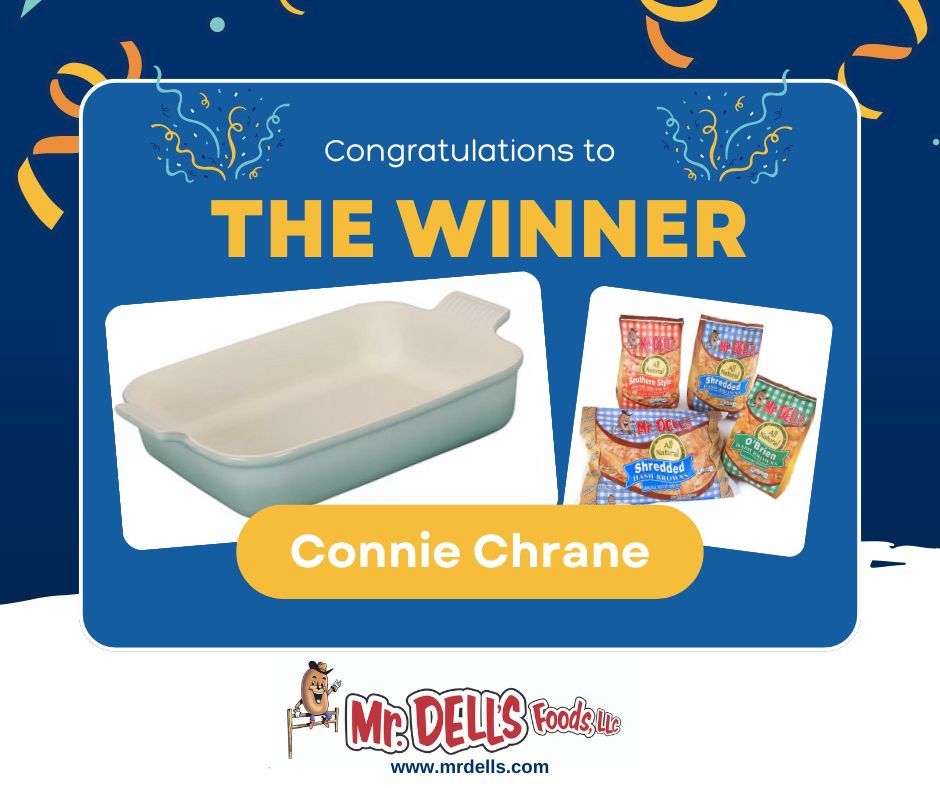 Congratulations to Connie Chrane, winner of our #MrDells Giveaway. Our prize winner won Mr. Dell's #HashBrowns and a LeCreuset Casserole Dish. Mr. Dell’s All-Natural Hash Browns make creating casseroles so easy. Visit MrDells.com to discover spud-tacular recipes.