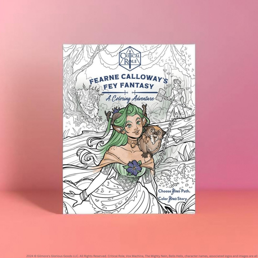 🧚🏼It’s not just a coloring book, it’s an adventure! This December, join the fun in Critical Role: Fearne Calloway’s Fey Fantasy, a uniquely branching coloring adventure ✨ Make narrative decisions and then color the resulting scene starring <a href="/criticalrole/">Critical Role</a>’s very own Fearne