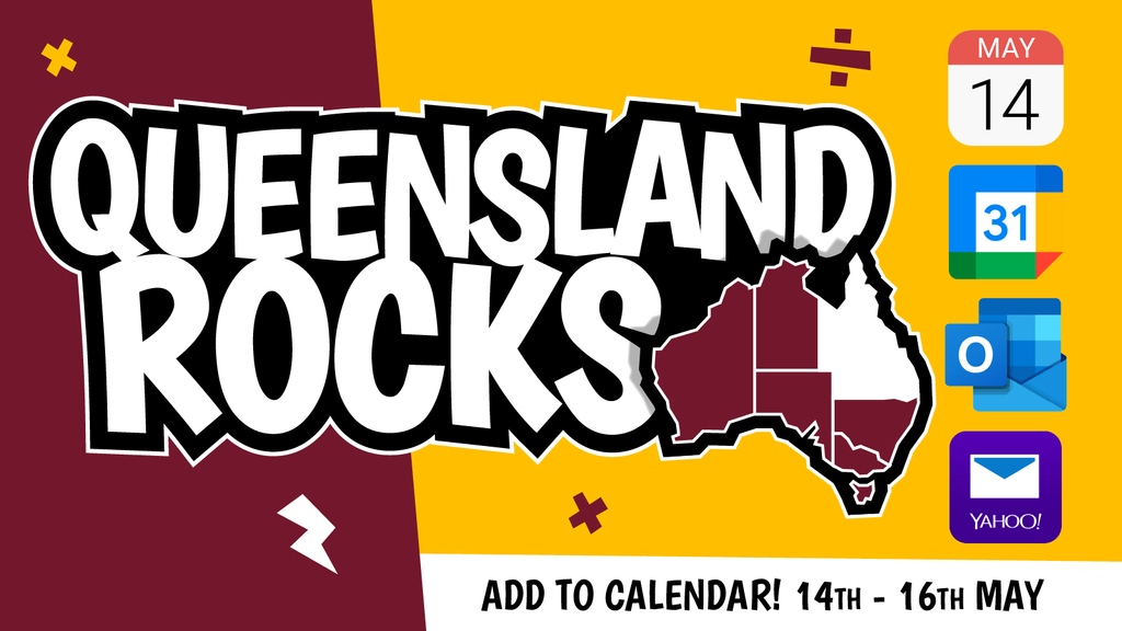 ✨ Save the Date - Queensland Rocks! ✨ 📅 Mark your calendars for May 14th to May 16th. We're running an online times tables competition for all schools in Queensland 🚀💫 🔗 Visit calndr.link/event/eqbAaWFv… to save the dates to your calendar.