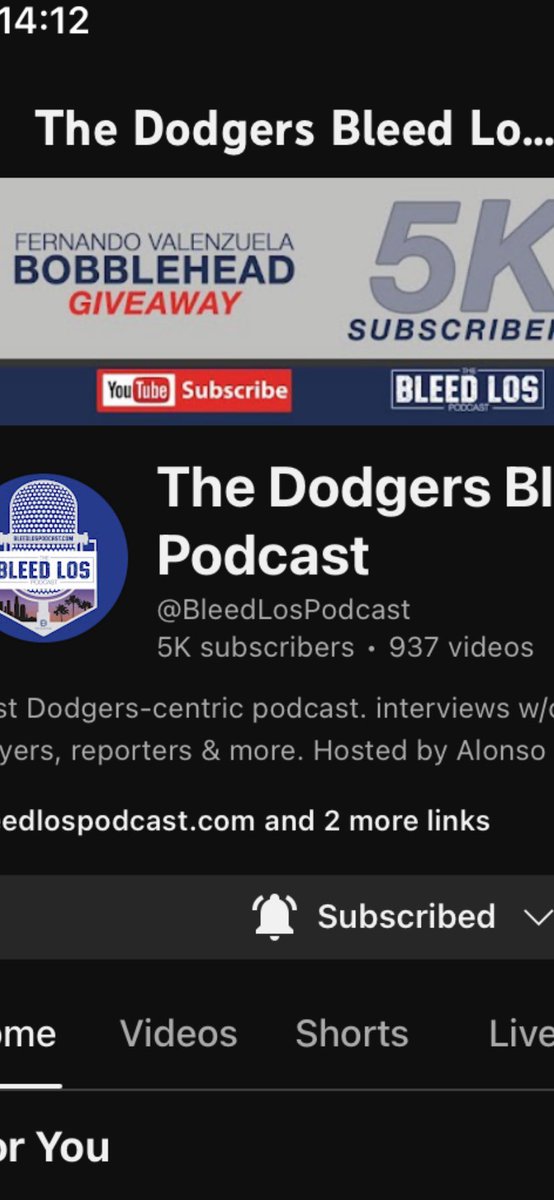 Thank you for getting us to 5K. A drawing for the winner of the Fernando bobblehead will be happening soon. Time to work on 10K subscribers. @DodgersBeat @BleedLosPodcast