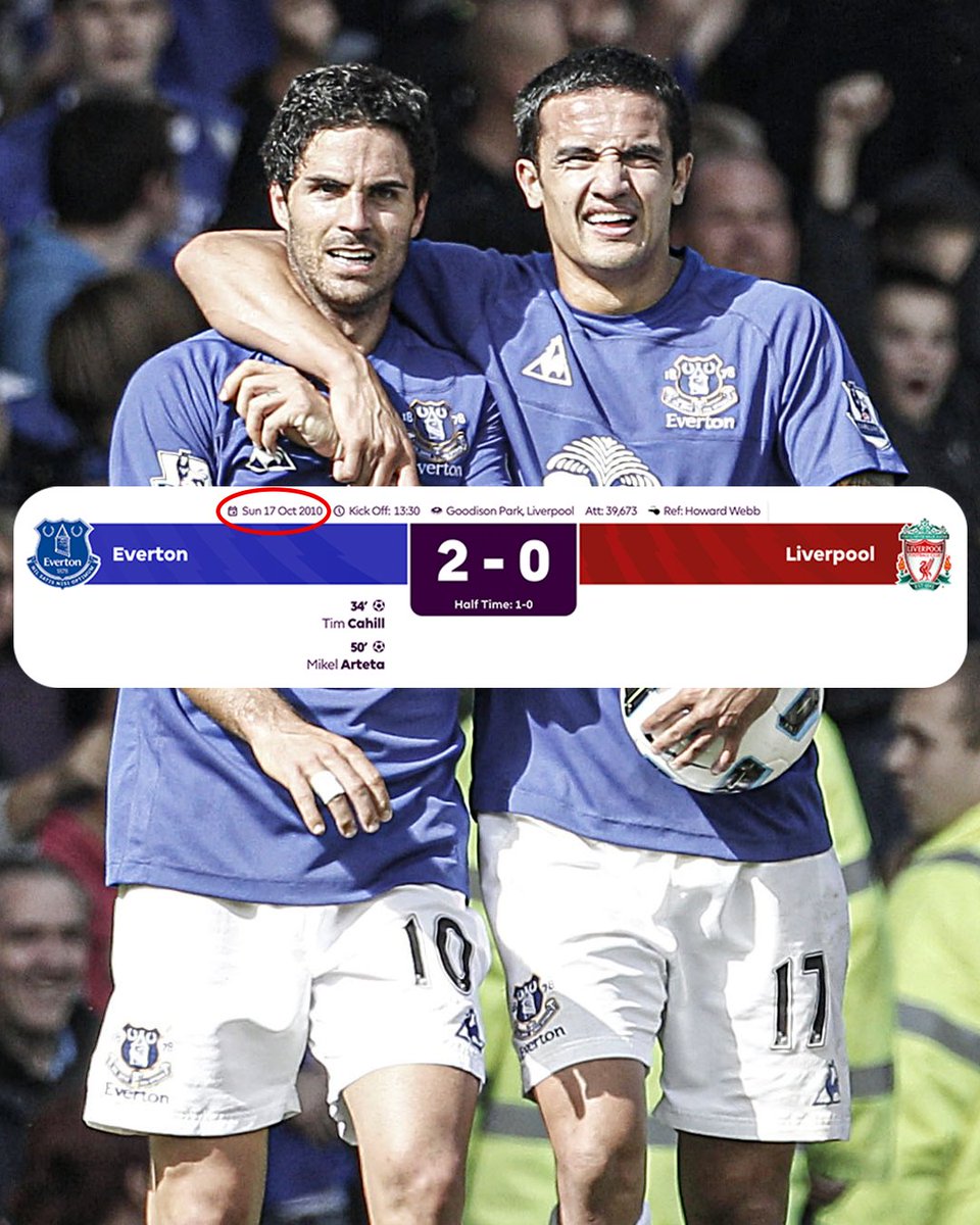 The last time Everton won the Merseyside derby at Goodison Park, Tim Cahill and Mikel Arteta were the goalscorers ⏳ This was back in 2010 👀