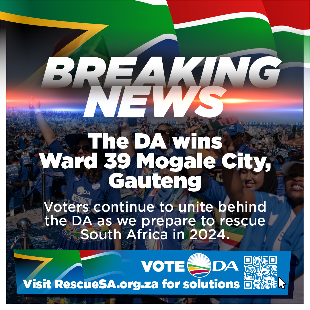 🚨 BREAKING: The DA wins Ward 39 Mogale City. The ANC is consistently polling below 50% nationally, your vote can rescue South Africa on 29 May. Visit rescuesa.org.za to read the DA's manifesto. If you want a government with a concrete plan to #RescueSA, #VoteDA.