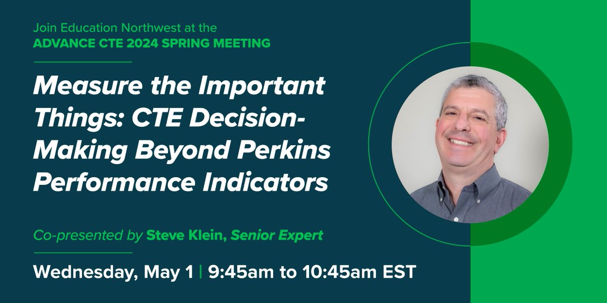 Join EDNW's Steve Klein, Senior Expert in Career Education & Workforce Development, at the @CTEWorks spring meeting on May 1 in Arlington, VA! Steve will co-present Measuring the Important Things: #CTE Decision-Making Beyond Perkins Performance Indicators bit.ly/3ILDTt8