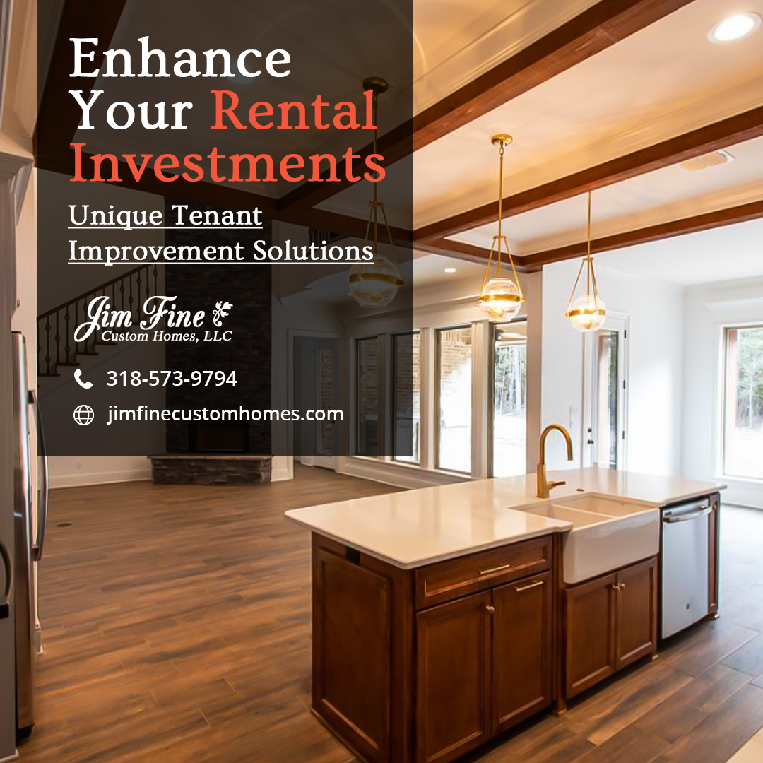 Upgrade your rental properties with tailored #tenantimprovement solutions from #JimFineCustomHomes. From modernizing units to maximizing functionality, we deliver impressive results. Contact us today at ☎️ 318-573-9794 or visit jimfinecustomhomes.com.