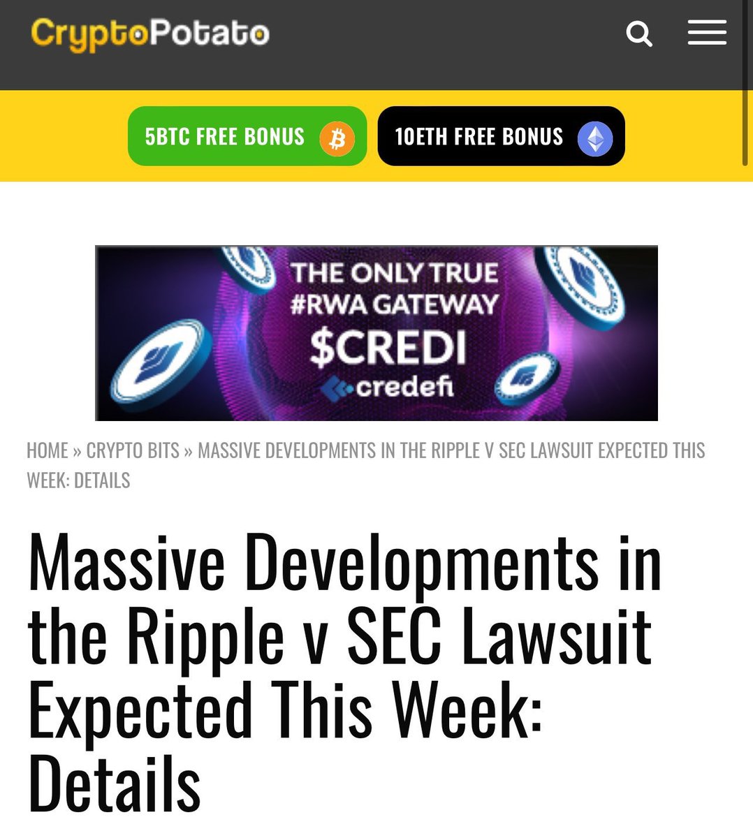MASSIVE DEVELOPMENT IN SEC VS RIPPLE LAWSUIT EXPECTED THIS WEEK
💥💥🚀🚀🚀

#XRPL Is JUMPING TO ALL HIGH VOLUMES, THE TOP DEFI TOKEN ON #XRPLedger, @TokenCTF CONTINUES TO PUSH HIGHER! WITH ONLY $20 BILLION MARKET CAP CTF TOKEN WOULD JUMP FROM 0.90$ To 748.50$ PER CTF TOKEN!