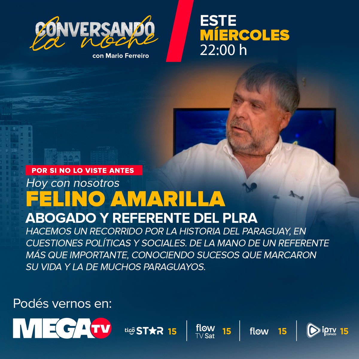 ¡Para volver a ver! 🤩 ↪️ Hoy en #ConversandoLaNoche hablamos con Felino Amarilla, abogado y referente del PLRA. Conduce: 🎙️ Mario Ferreiro, ¡No te lo pierdas! te esperamos a las 22:00 hs. Por #MegaTV 📺