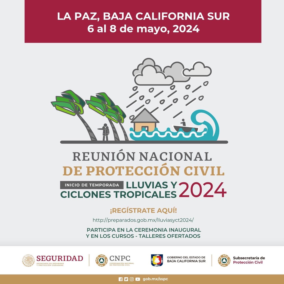 ⛈️🌀¡Compañeras y compañeros de protección civil! 👷🏽👷🏻‍♀️ La temporada de lluvias y ciclones tropicales ya está cerca. ¡Regístrate y participa en los talleres que tenemos para ti! 👩🏽‍🏫 🔗preparados.gob.mx/lluviasyct2024/