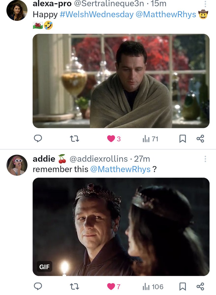 These appeared on my feed like this. Baby and Adult @MatthewRhys.😍😍, @addiexrollins, @Sertralineque3n