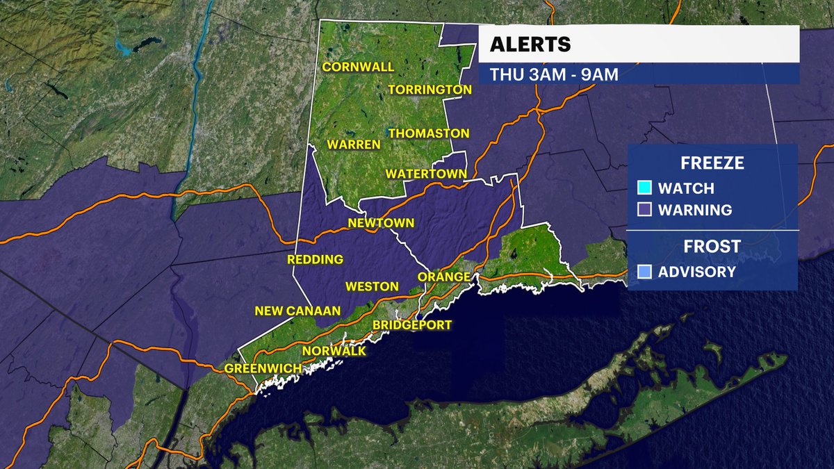 🚨FREEZE WARNINGS overnight in parts of CT. 🥶🌸 ➡️connecticut.news12.com/weather @News12CT #n12stormwatchers #ctweather #freezewarning #cold