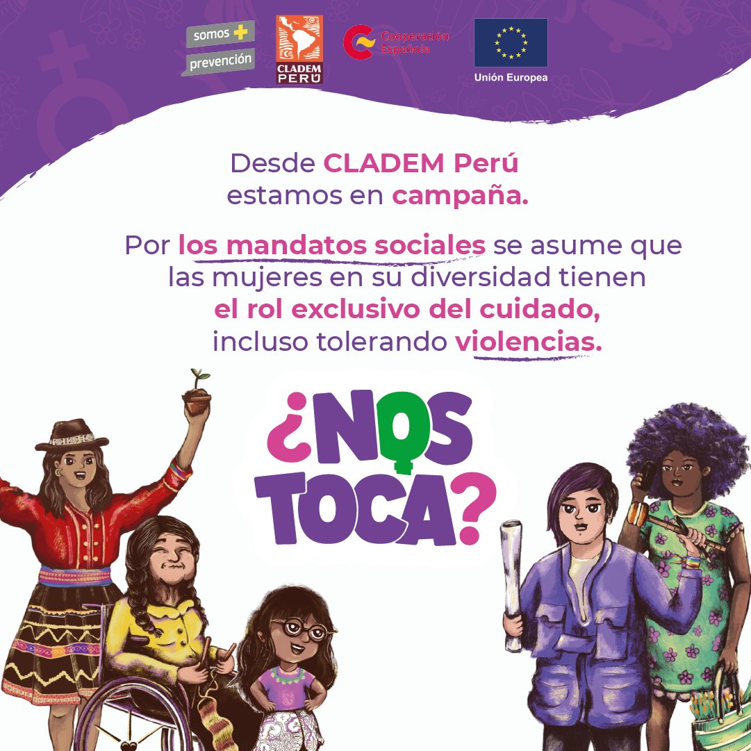 🟣| Estamos en campaña: ¿Nos toca? Esta vez decimos que no. Por mucho tiempo, la sociedad le ha hecho creer a las mujeres en su diversidad que el cuidado es un trabajo exclusivo, gratuito y natural. Por esto, preguntamos ¿NOS TOCA? #NosToca #VivamoSinViolencias