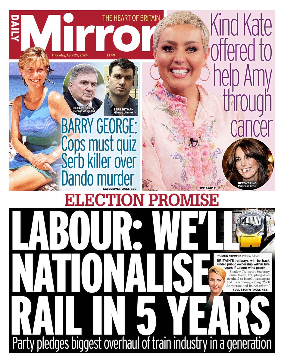 MIRROR: Labour: We’ll nationalise rail in five years #TomorrowsPapersToday