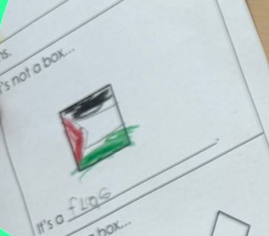 My mom teaches in a kindergarten and they had a worksheet where it was four boxes and the prompt was “its not a box its a..” allowing the students to use their creativity and fill in whatever. three of her students drew the Palestinians flag for her 🥺🥺