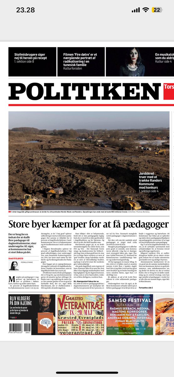 FolaFormand's tweet image. Forsiden på Politiken imorgen. Det går udover børnene når der ikke er pædagoger at ansætte. Vi hører om børn, som har mødt 30 nye voksne på et år. Det giver mistrivsel! #dkpol #dkmedier #bhvchat