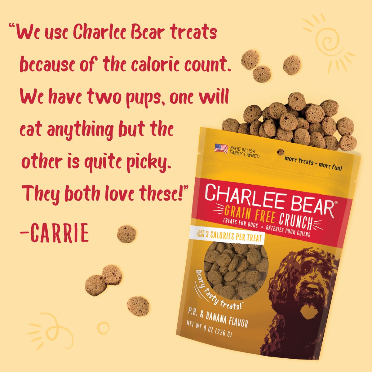 Our pocket perfect PB & Banana Grain Free Crunch treats are the perfect guilt-free treat your pup will love! 🥜🍌

Has your pup tried them yet?

#charleebear #bearytastytreats #dogtreats