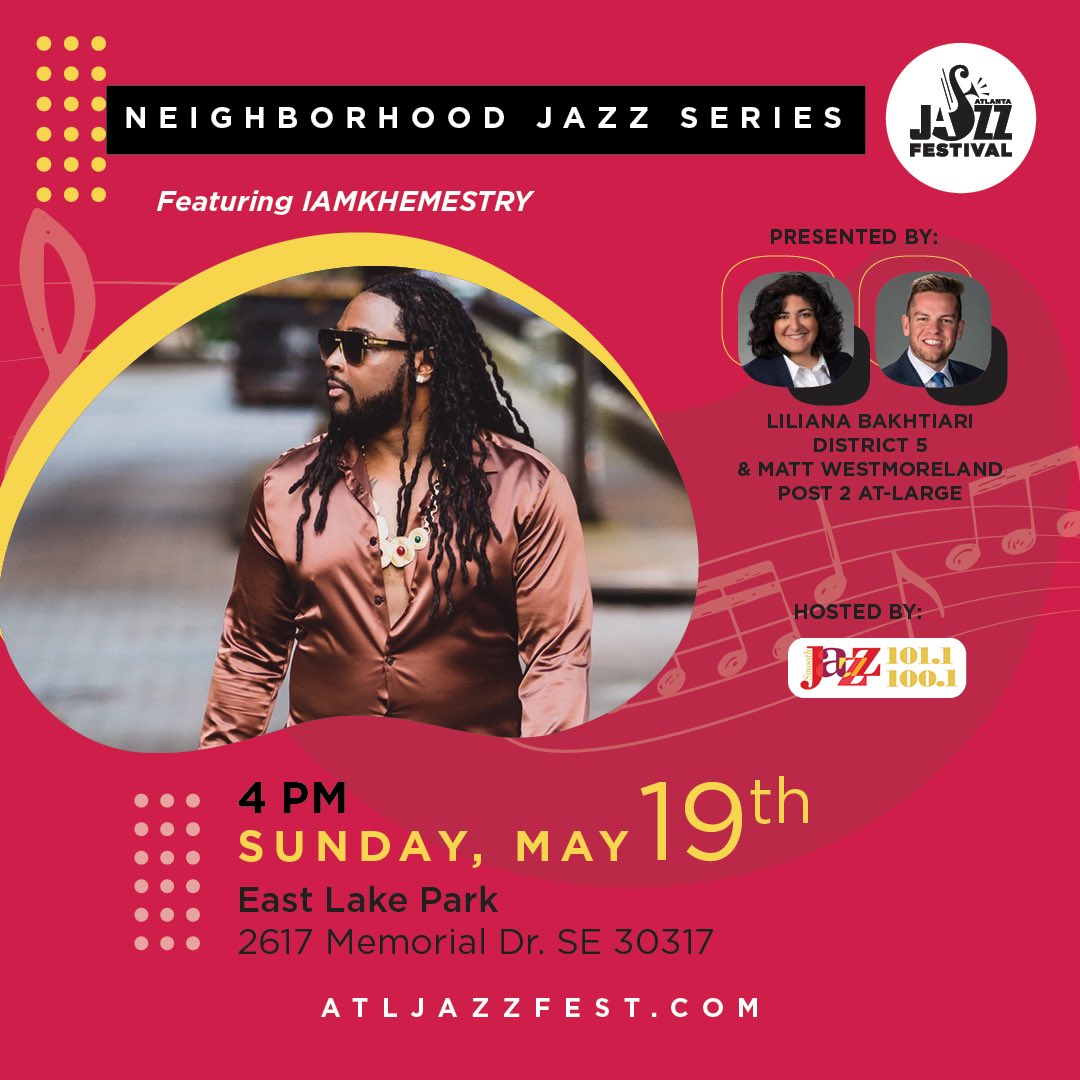 🎶East Lake, get up! Join us for an unforgettable evening featuring some incredible local talent and previewing what’s to come at this year’s Atlanta Jazz Festival. h/t to our co-sponsors @WestmorelandATL & @AtlantaOCA for making this event possible!